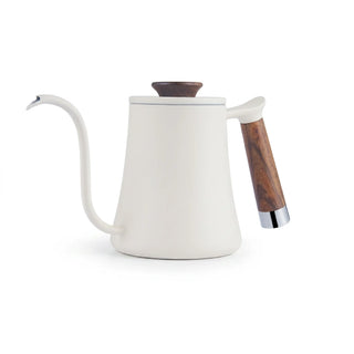 Bouilloire à col de cygne Yozcoffee 350/600 ml en acier inoxydable à manche en bois, noire/blanche — photo du produit