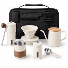 Set café filtre nomade 6 pièces avec moulin manuel et bouilloire col de cygne