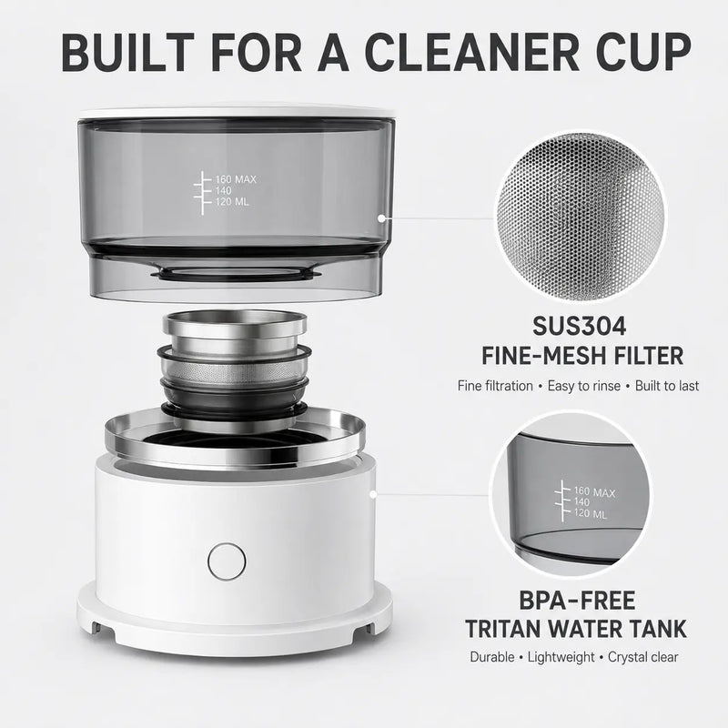 Cafetière filtre automatique sans fil 160 ml – 1 bouton, filtre inox réutilisable - image du produit