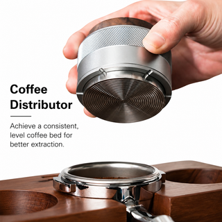 Alternate view of Espresso Distributor Tamper 51/58mm Walnut Wood Puck Prep: wood size guide