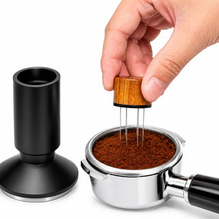 Tasseur et distributeur WDT 2-en-1 pour espresso Yozcoffee 53 mm en acier inoxydable, noir — photo du produit