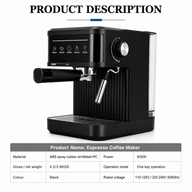 20 Bar Espresso Machine with Steam Wand & 1.8L Tank: black specifications infographic