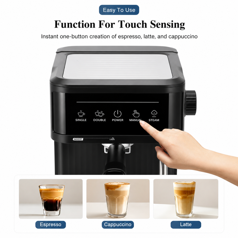 Yozcoffee espresso coffee maker touch controls for espresso cappuccino latte manual and steam modes