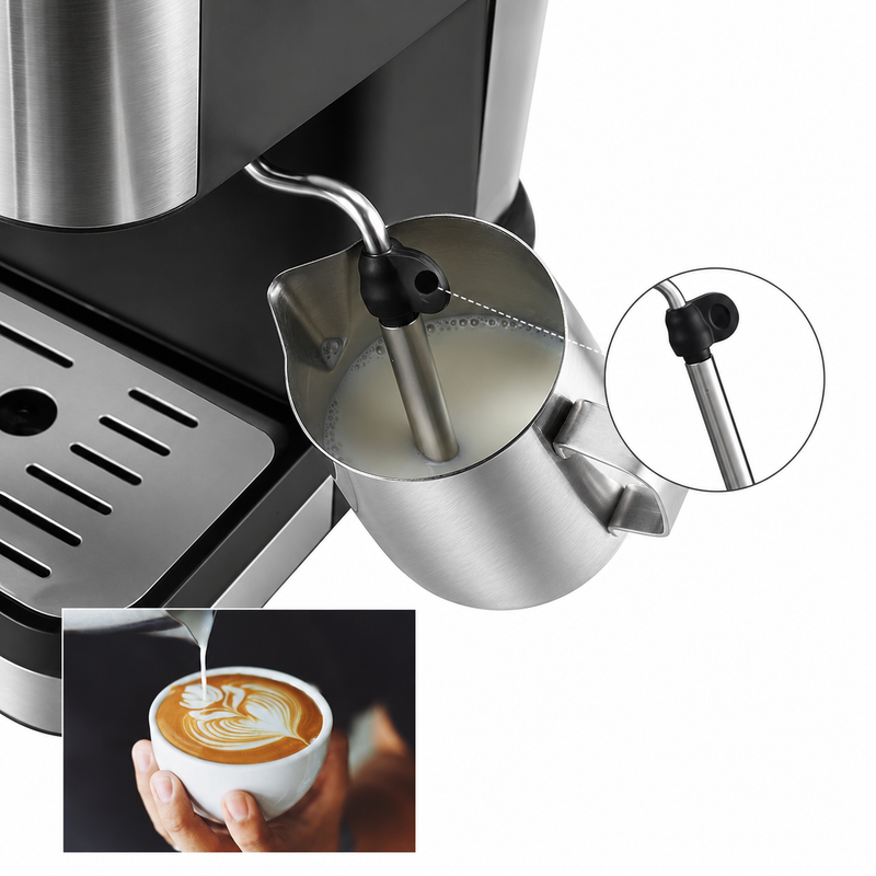Espresso Coffee Machine 20 Bar 1.5L Stainless Steel Black: steam wand