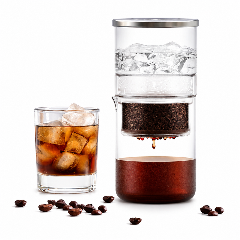 Yozcoffee 300ml ice drip cold brew coffee maker with glass cup and coffee beans
