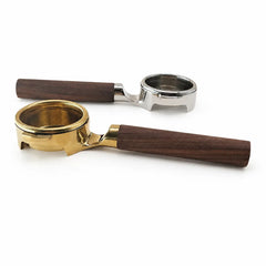 Porte-filtre E61 sans fond Yozcoffee 58 mm à manche en noyer, or/argent