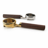 Porte-filtre E61 sans fond Yozcoffee 58 mm à manche en noyer, or/argent