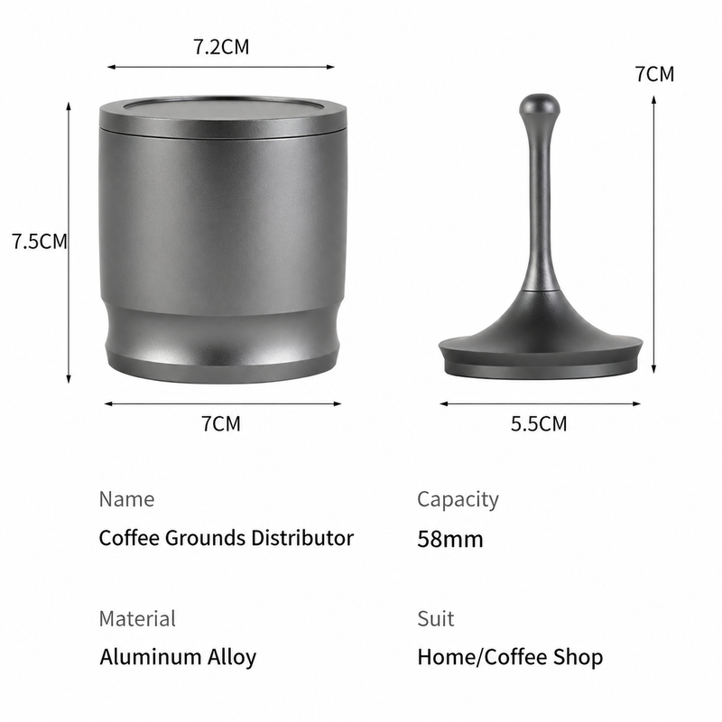 58mm Espresso Dosing Cup & Distributor 2-in-1 - size and compatibility chart