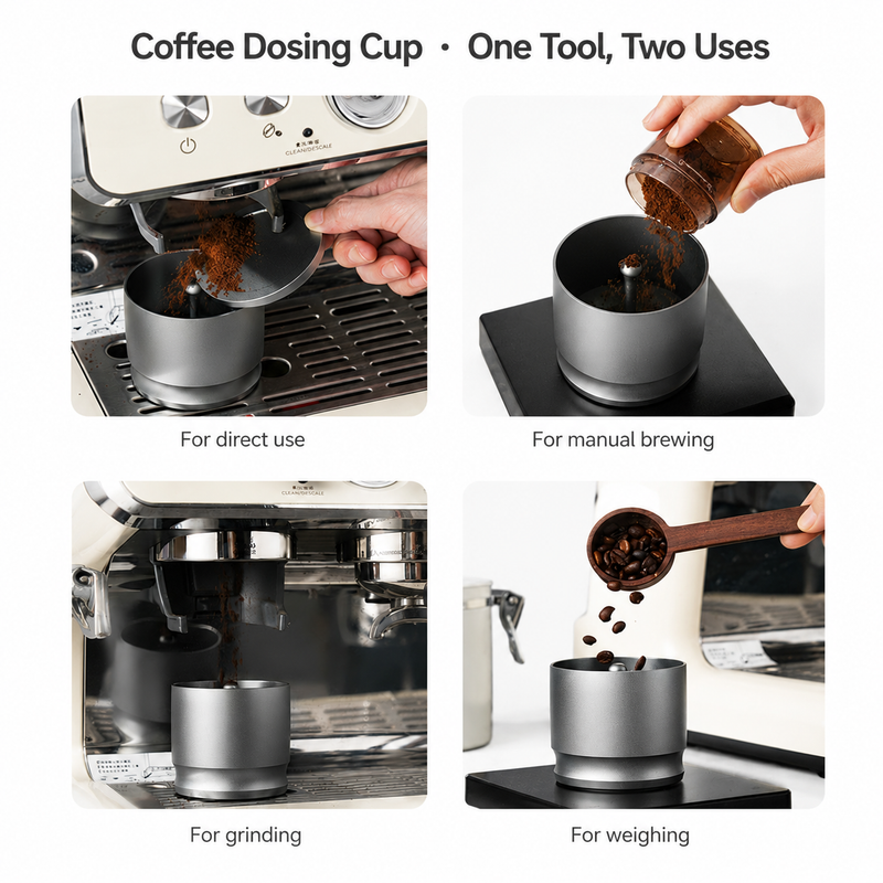 58mm Espresso Dosing Cup & Distributor 2-in-1 - in use