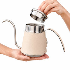 Bouilloire à col de cygne Yozcoffee 600/700 ml en acier inoxydable 304 avec revêtement en cuir