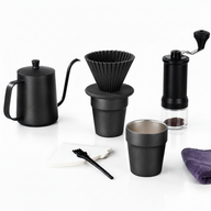 Pour Over Coffee Set 9-Piece Burr Grinder Dripper Kit Black: portable travel layout