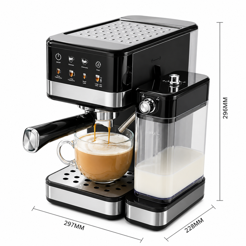 Yozcoffee automatic milk frothing espresso maker dimensions 297 mm by 228 mm by 296 mm