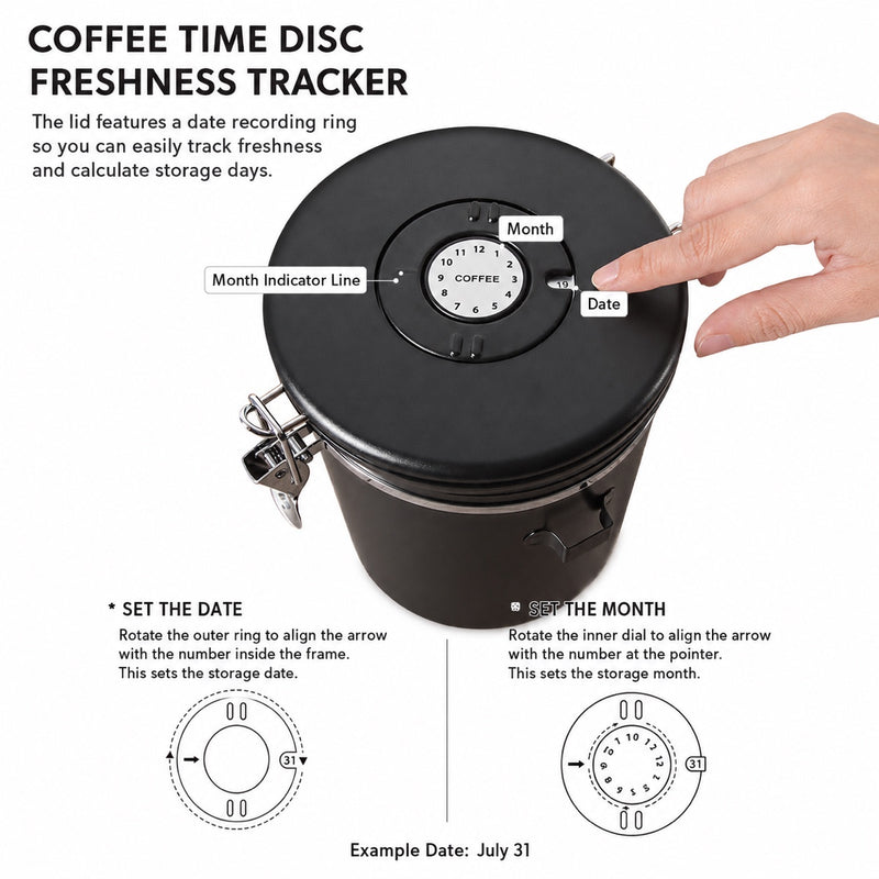 Airtight Coffee Canister 304 Steel One-Way Valve - lid detail