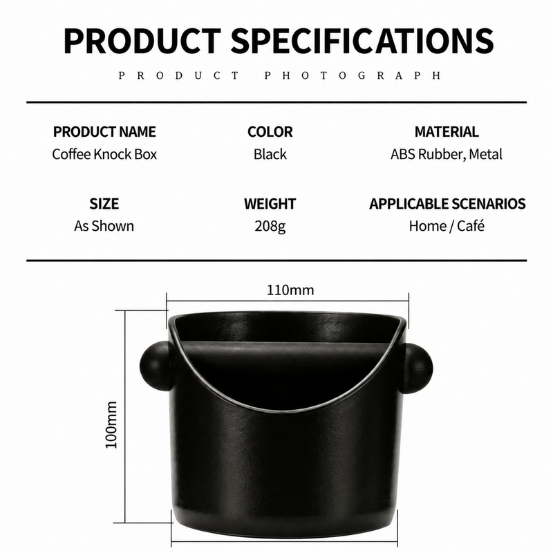 Coffee Knock Box 0.45L ABS Rubber Metal Espresso Bar: specifications infographic
