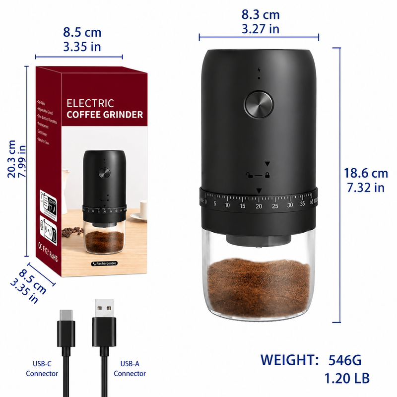 Electric Burr Coffee Grinder 40 Settings - size and compatibility chart
