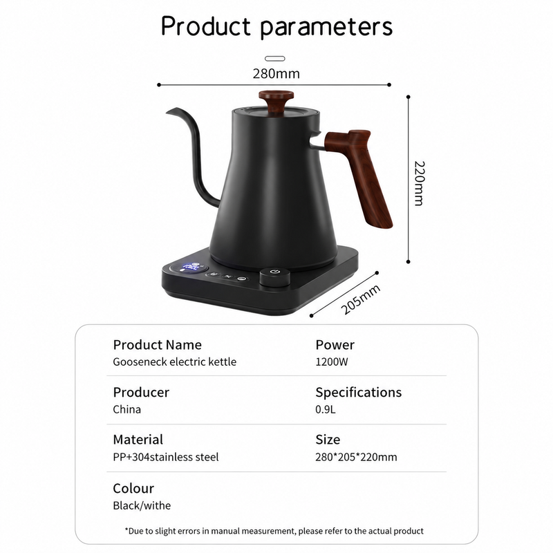 Electric Gooseneck Kettle 0.9L Variable Temp - size and compatibility chart