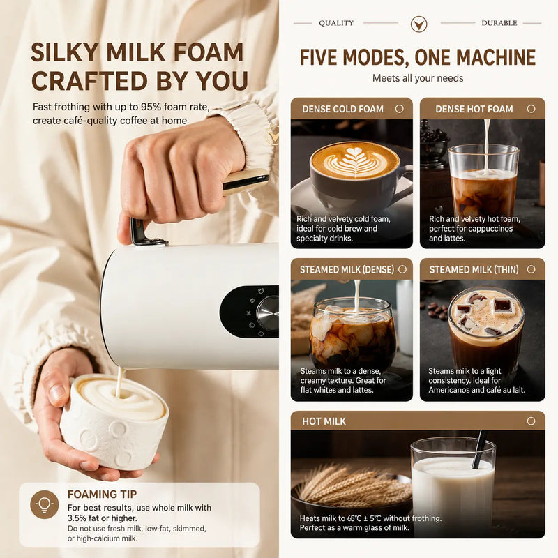 Yozcoffee 5-in-1 Automatic Milk Frother – Hot & Cold Foam for Latte & Cappuccino - image du produit