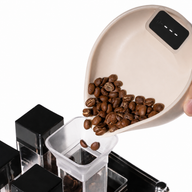Coffee Bean Scale Scoop Mini Digital Dosing Tool Beige/Black: pouring beans beige