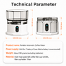 Yozcoffee portable automatic coffee maker technical parameters with 100mm size and AAA battery power