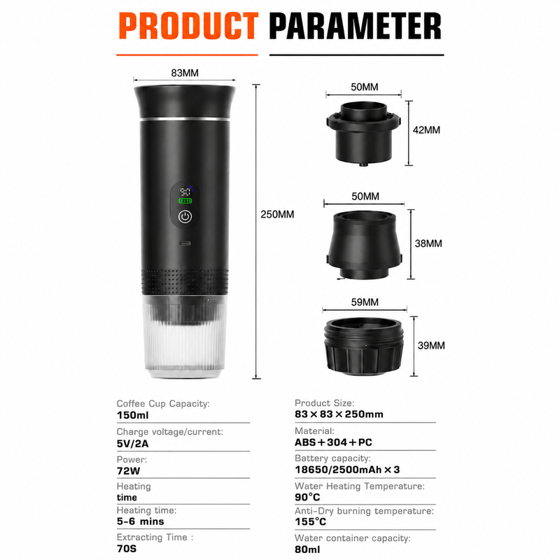 Portable Capsule Coffee Machine NS Compatible - size and compatibility chart