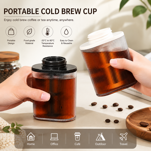 Alternate view of Yozcoffee portable cold brew cup with ribbed clear body for home office cafe outdoor and travel use