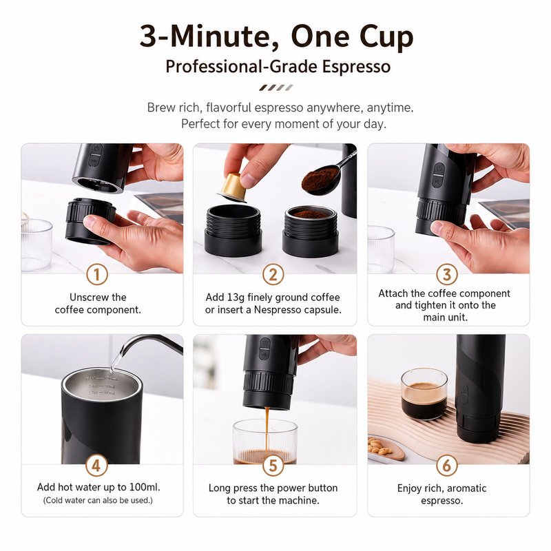 2-in-1 Portable Espresso Maker Ground & Capsule - in use