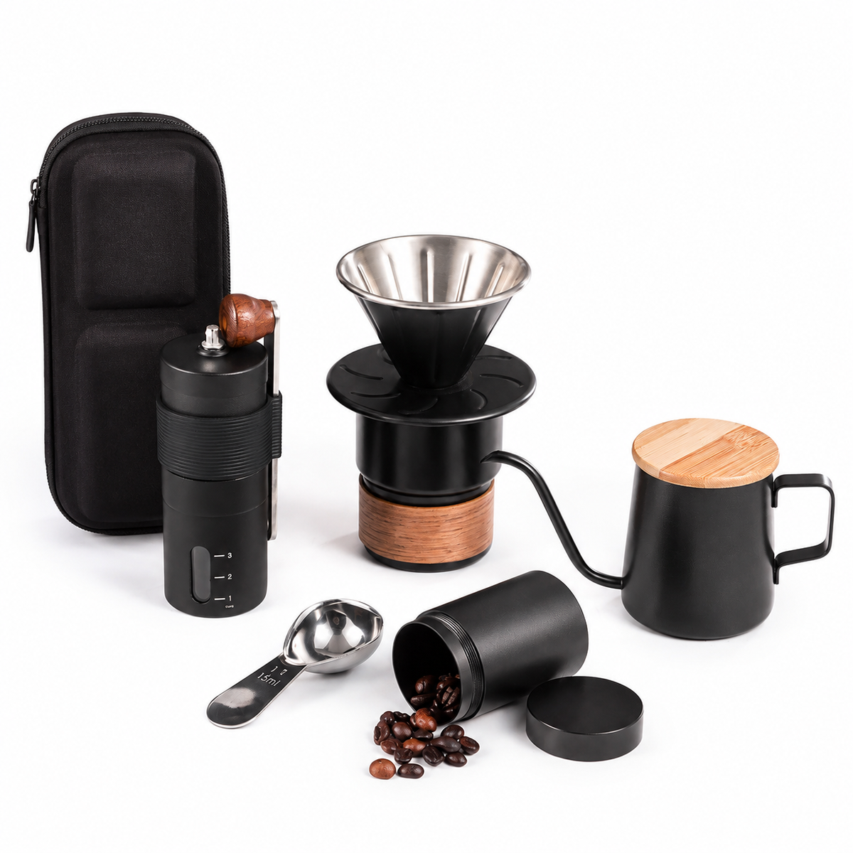 6-Piece Pour Over Coffee Set Manual Grinder - in use