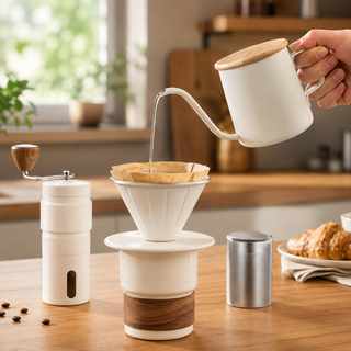 6-Piece Portable Pour-Over Coffee Set with Manual Grinder &: home brewing