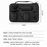 6-Piece Portable Pour-Over Coffee Set with Manual Grinder &: carry bag size