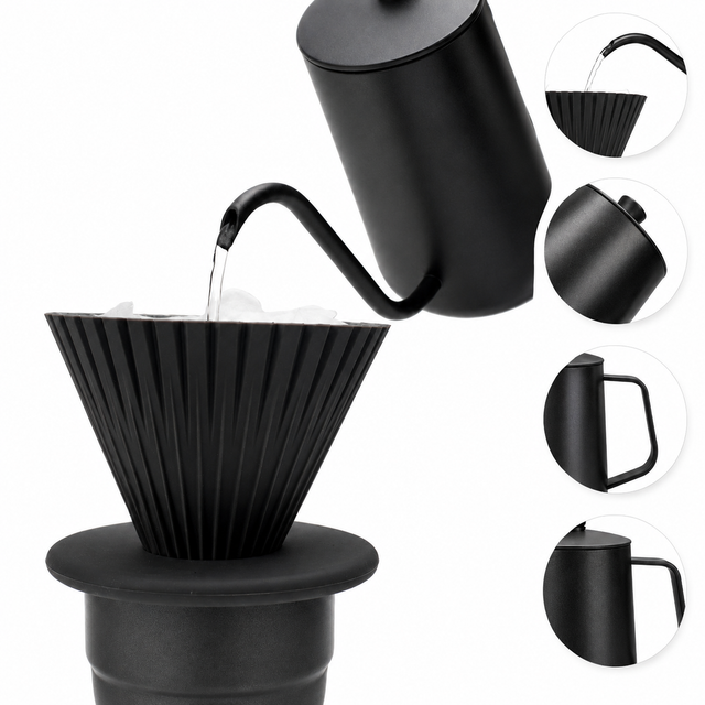 8-Piece Pour Over Coffee Set Burr Grinder - detail view