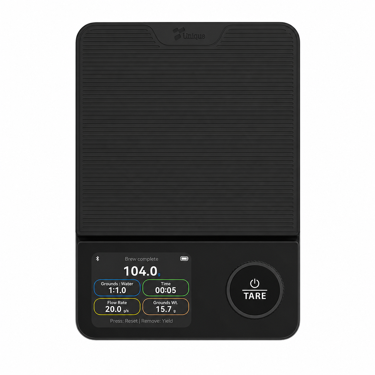Yozcoffee smart Bluetooth coffee scale in black with TFT display and tare knob