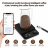 Yozcoffee smart coffee scale showing brewing record app and pour over data graph