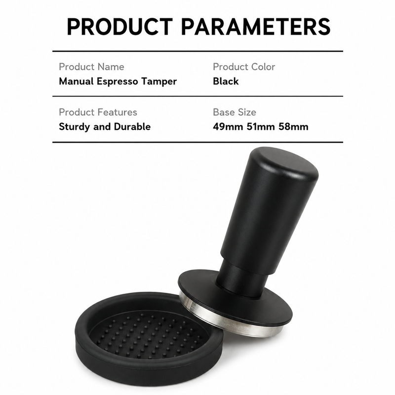 Spring-Loaded Espresso Tamper 49-58mm Stainless - size and compatibility chart