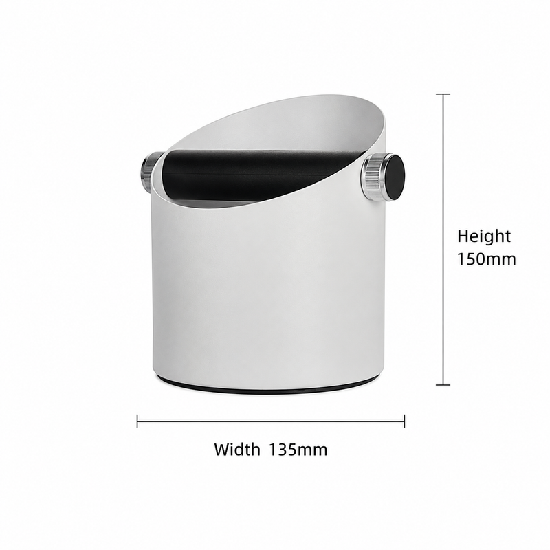 Espresso Knock Box Stainless Steel Silicone Bar Silver/Black: dimensions side 135x150mm