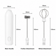 Rechargeable Electric Milk Frother, 3-Speed Whisk: attachments dimensions