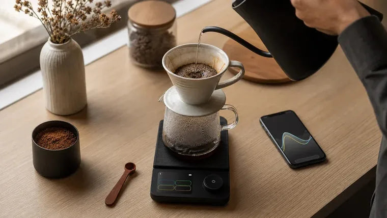 Préparation de café filtre Yozcoffee avec balance et minuteur
